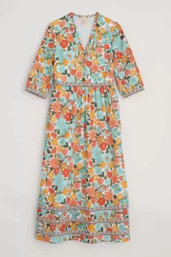 Women Seasalt Cornwall Blue Hills Border V-Neck Floral Dress
