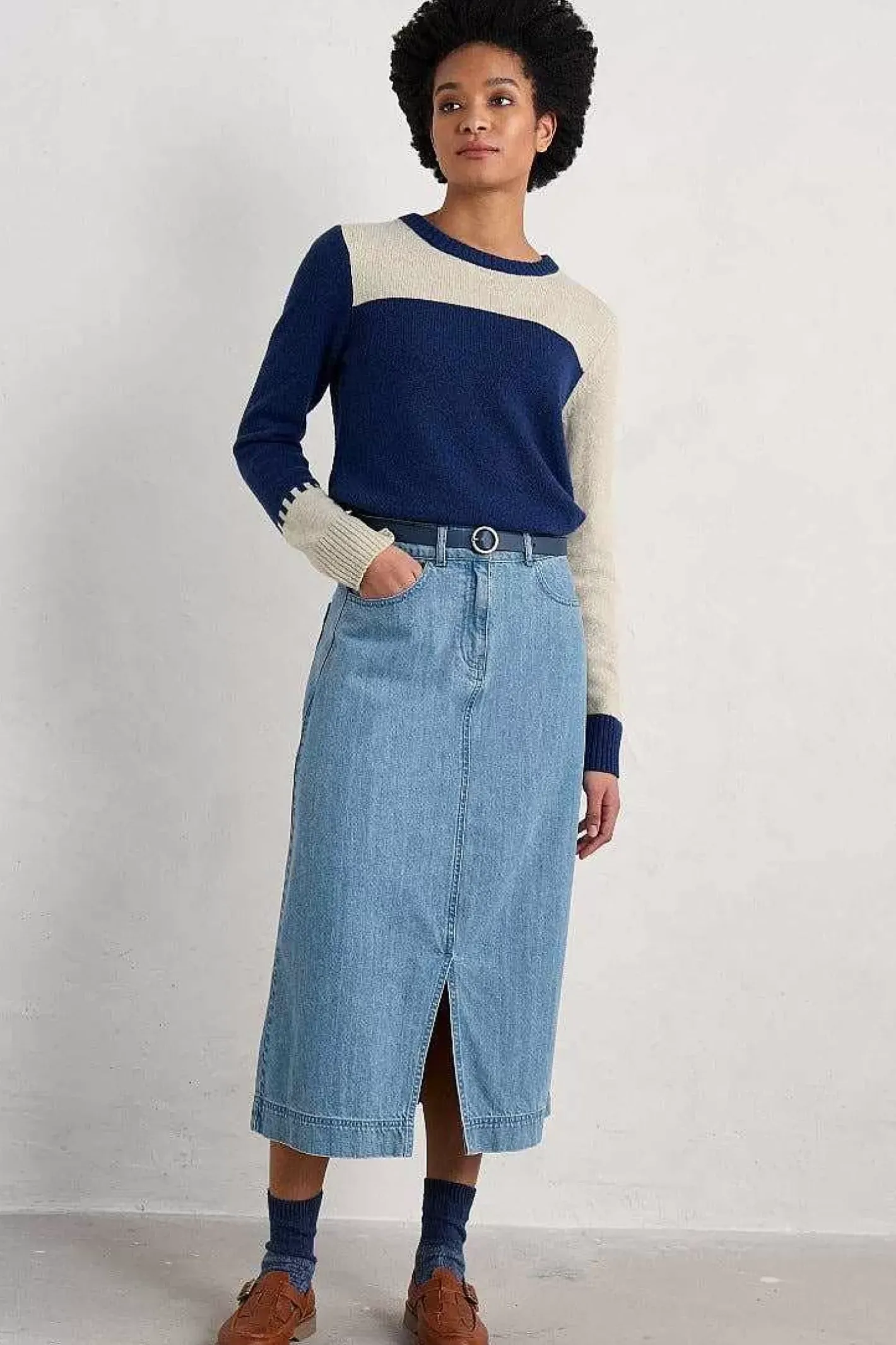 Women Seasalt Cornwall Bowline Denim Midi Skirt