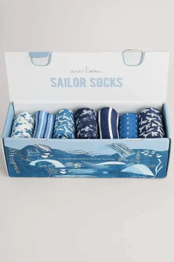 Women Seasalt Cornwall Box Of 7 Women's Blueprint Socks