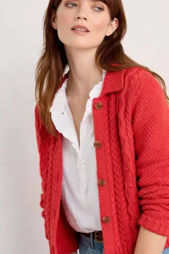 Women Seasalt Cornwall Forest Ridge Cable Knit Collared Cardigan
