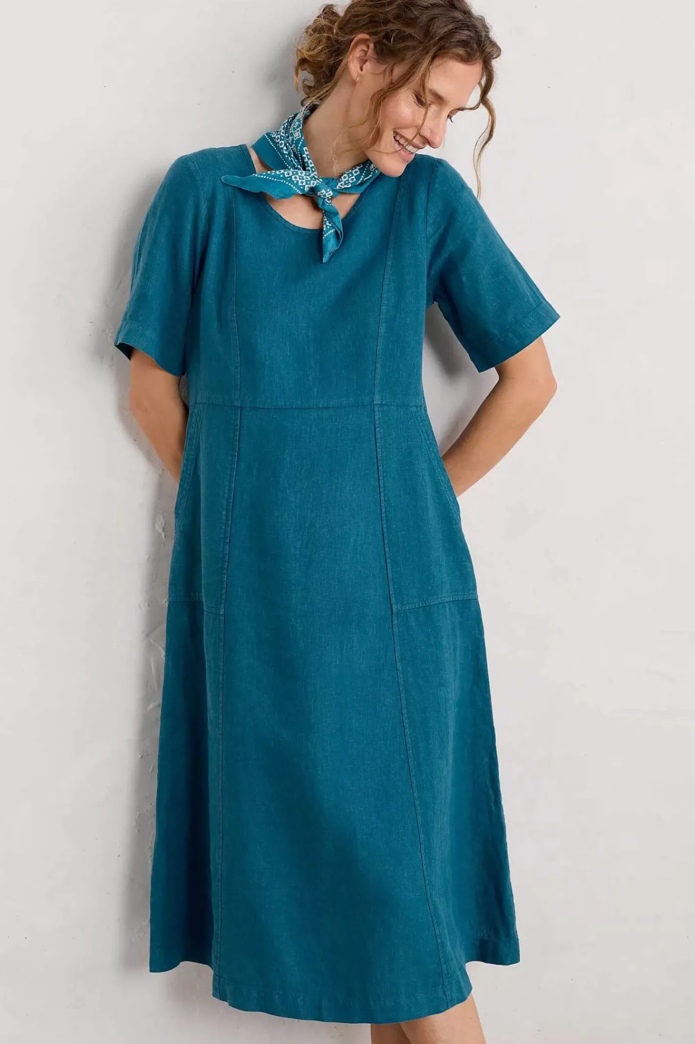 Women Seasalt Cornwall Grass Wave Linen Midi Dress