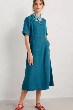 Women Seasalt Cornwall Grass Wave Linen Midi Dress