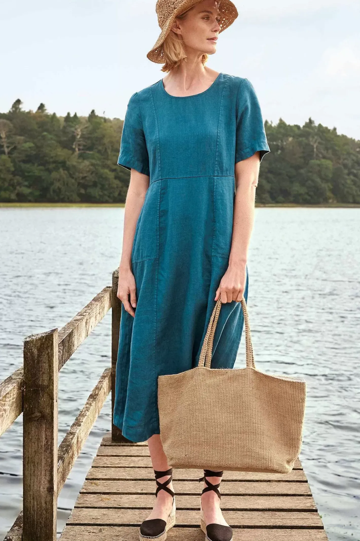 Women Seasalt Cornwall Grass Wave Linen Midi Dress