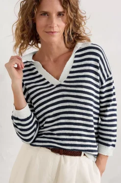 Women Seasalt Cornwall Gwynver Lightweight V-Neck Collared Jumper