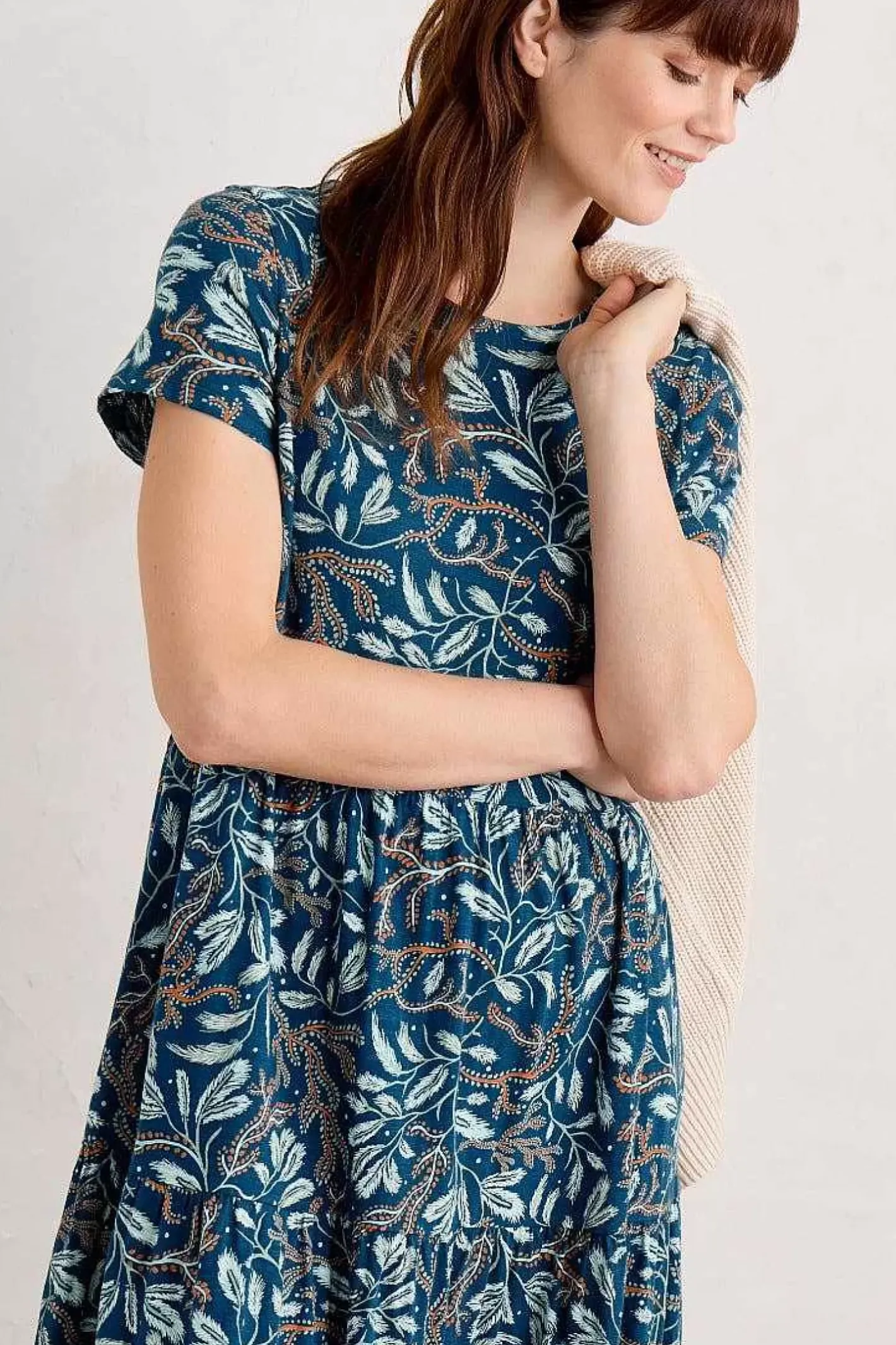 Women Seasalt Cornwall Line Strokes Short Sleeve Dress (Gots)