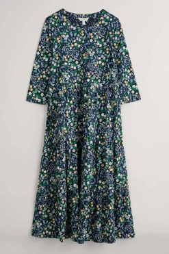 Women Seasalt Cornwall Line Strokes Tiered Jersey Dress (Gots)