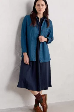 Women Seasalt Cornwall Mainland Jersey Midi Shirt Dress (Gots)