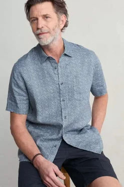 Men Seasalt Cornwall Men's Blue Heron Printed Short Sleeve Shirt