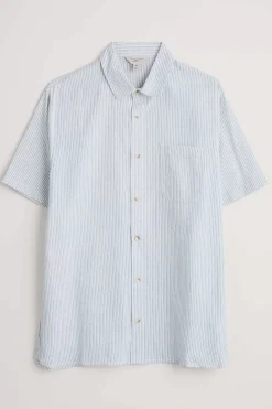 Men Seasalt Cornwall Men's Blue Heron Seersucker Short Sleeve Shirt