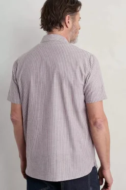 Men Seasalt Cornwall Men's Blue Heron Striped Short Sleeve Shirt