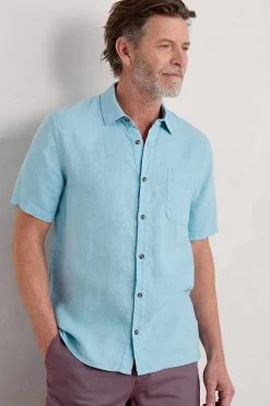 Men Seasalt Cornwall Men's Carne Short Sleeve Linen Shirt