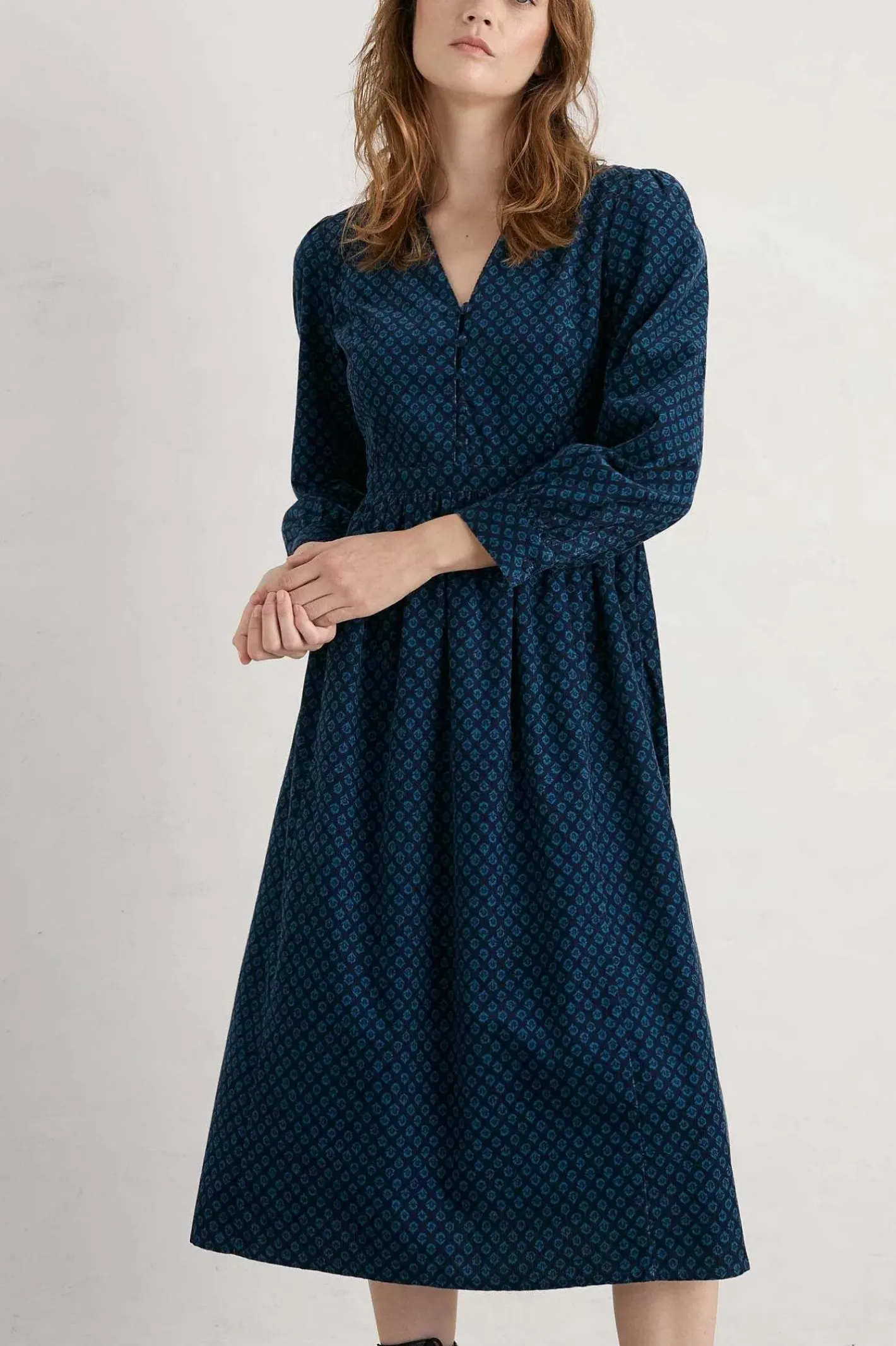 Women Seasalt Cornwall Rose Cottage Printed Cord Midi Dress