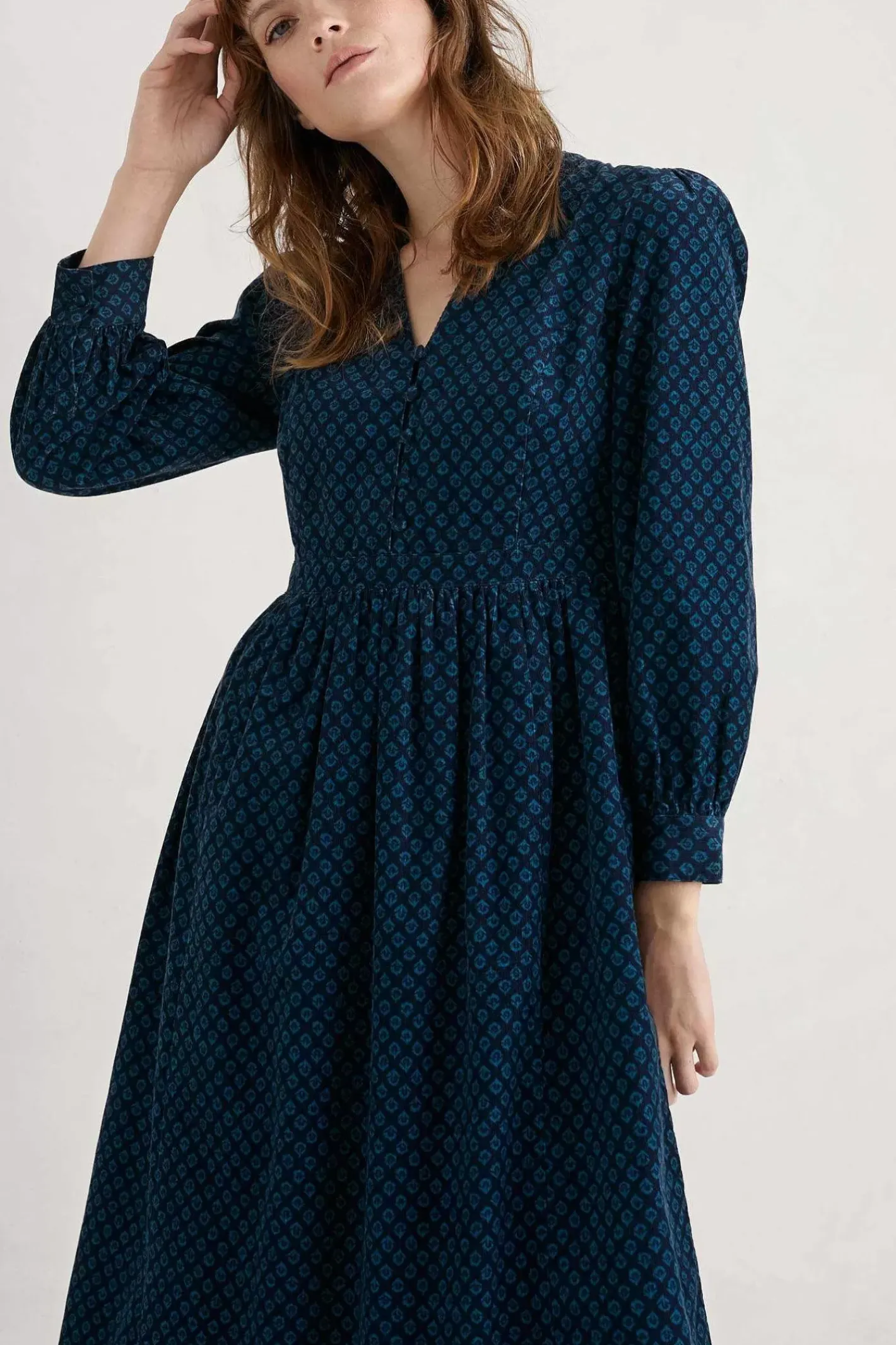 Women Seasalt Cornwall Rose Cottage Printed Cord Midi Dress
