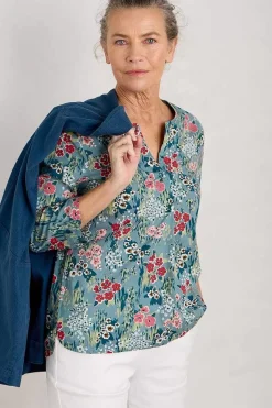 Women Seasalt Cornwall Watercolour Sketch 3/4 Sleeve Top (Gots)