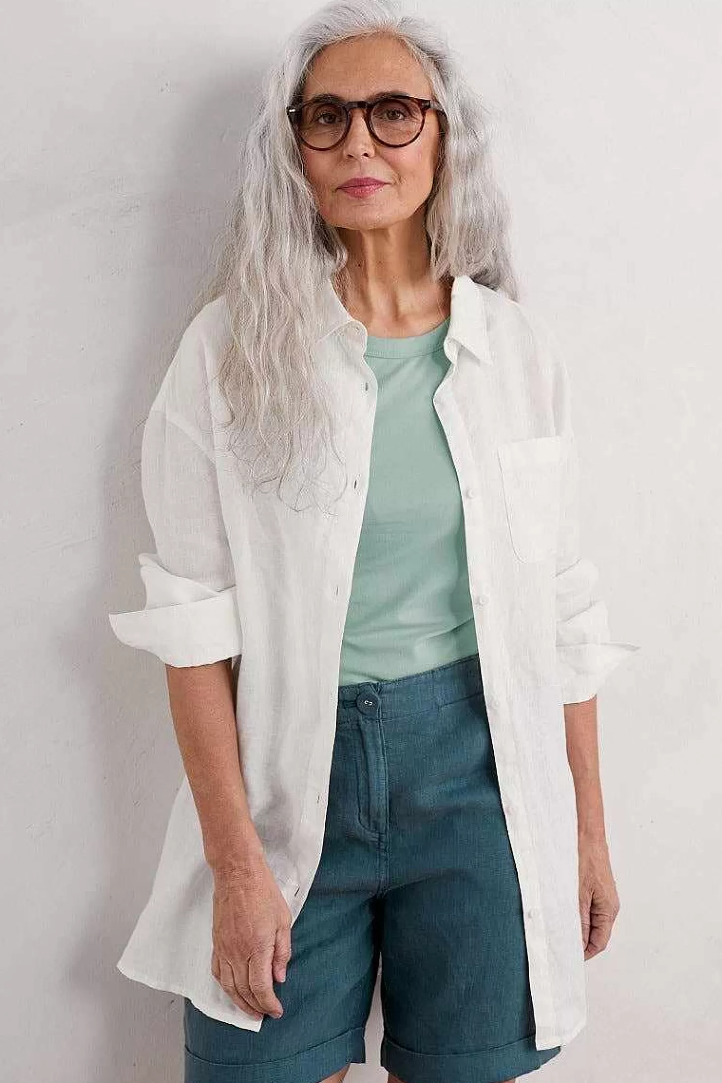 Women Seasalt Cornwall Beach Road Longline Linen Shirt