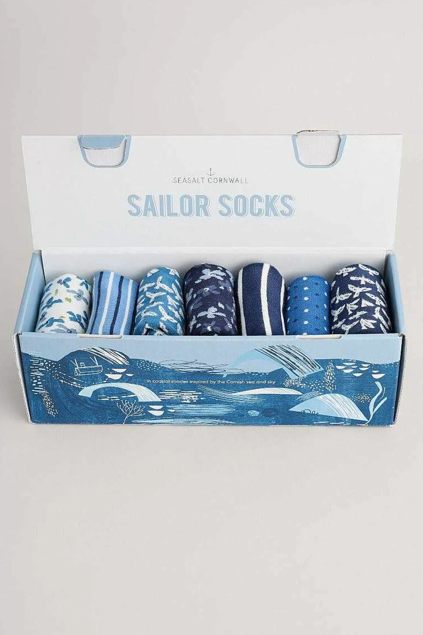 Women Seasalt Cornwall Box Of 7 Women's Blueprint Socks