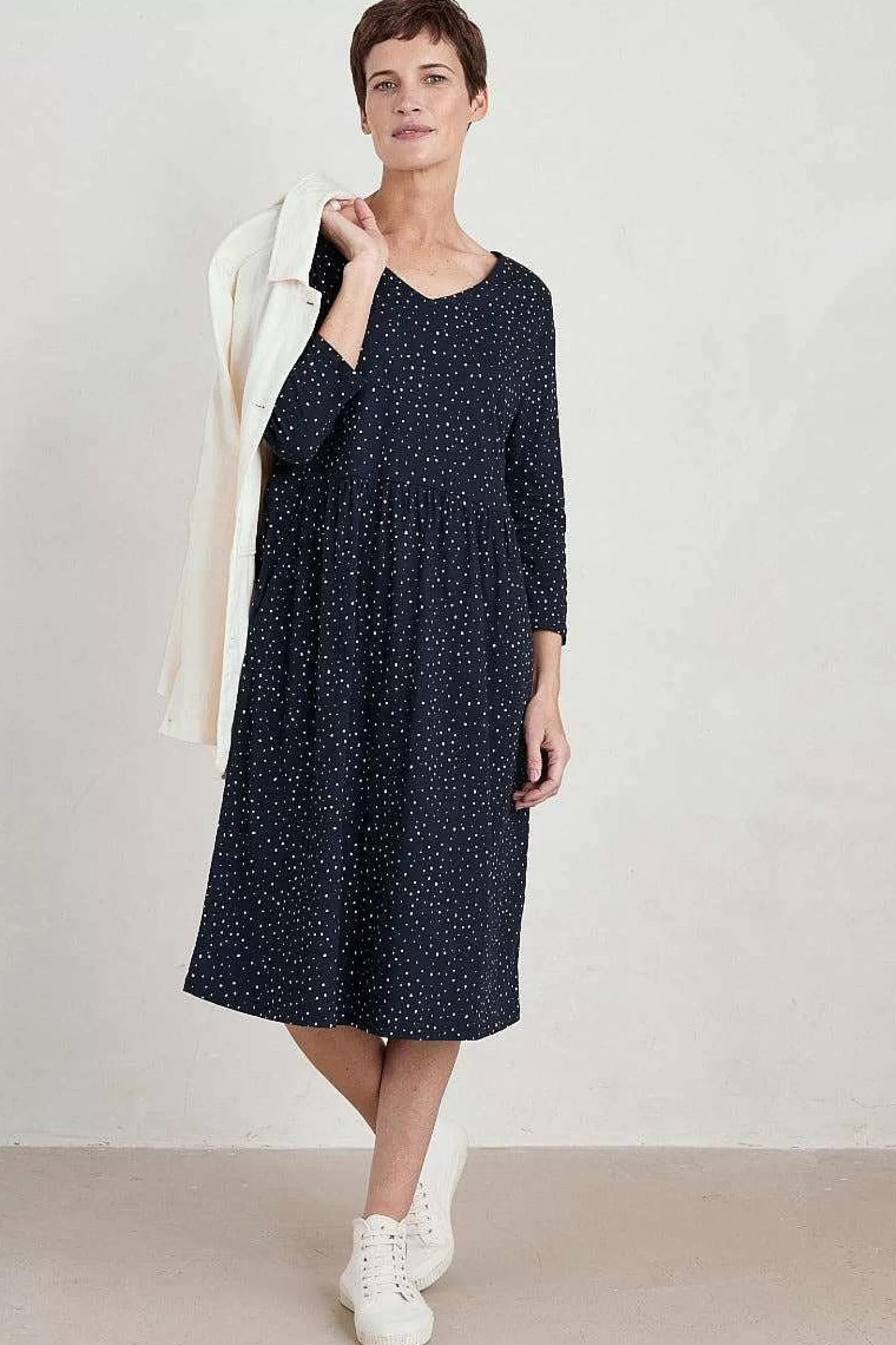 Women Seasalt Cornwall Brush Drawing 3/4 Sleeve Dress