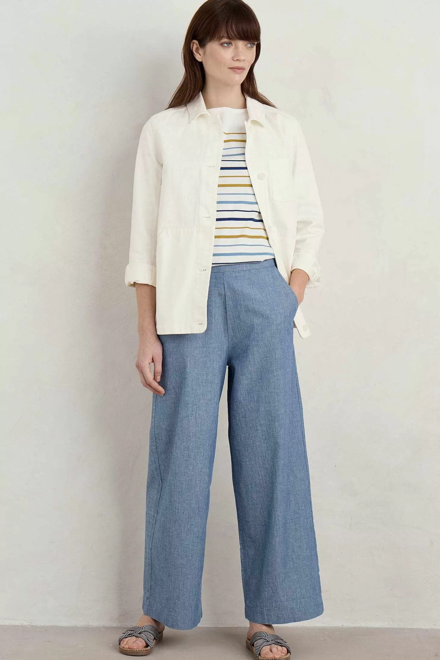 Women Seasalt Cornwall Calluna Wide Leg Chambray Trousers