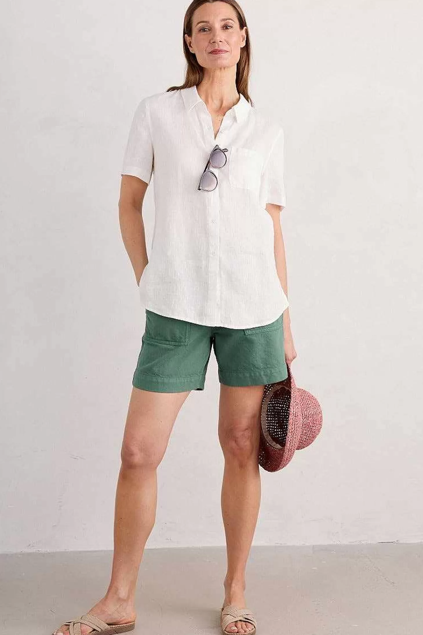 Women Seasalt Cornwall Drydock Short Sleeve Linen Shirt