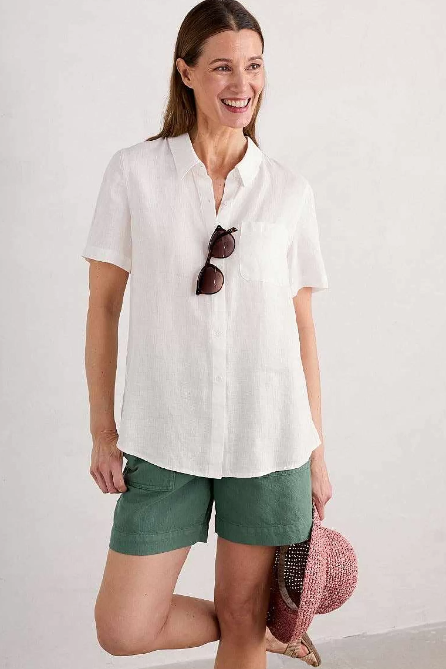 Women Seasalt Cornwall Drydock Short Sleeve Linen Shirt