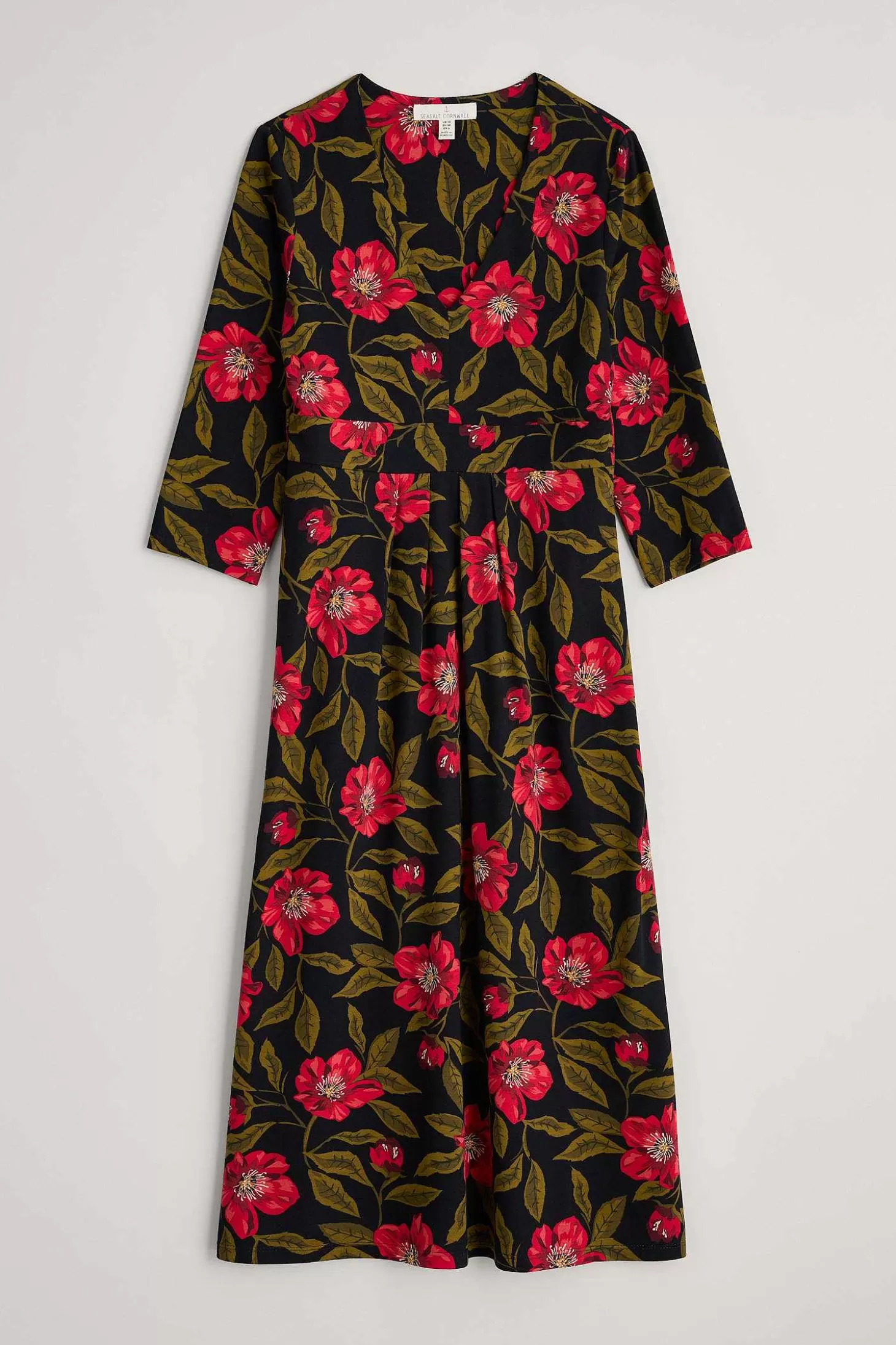 Women Seasalt Cornwall Flower Bud Jersey V- Neck Midi Dress