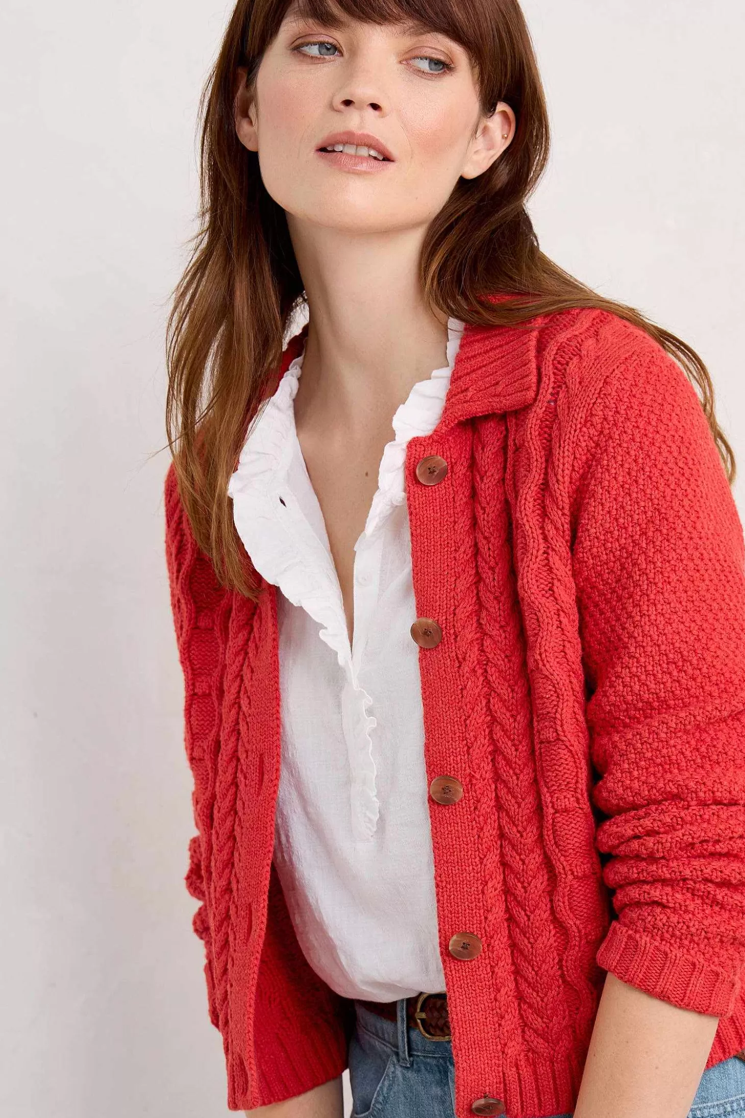 Women Seasalt Cornwall Forest Ridge Cable Knit Collared Cardigan