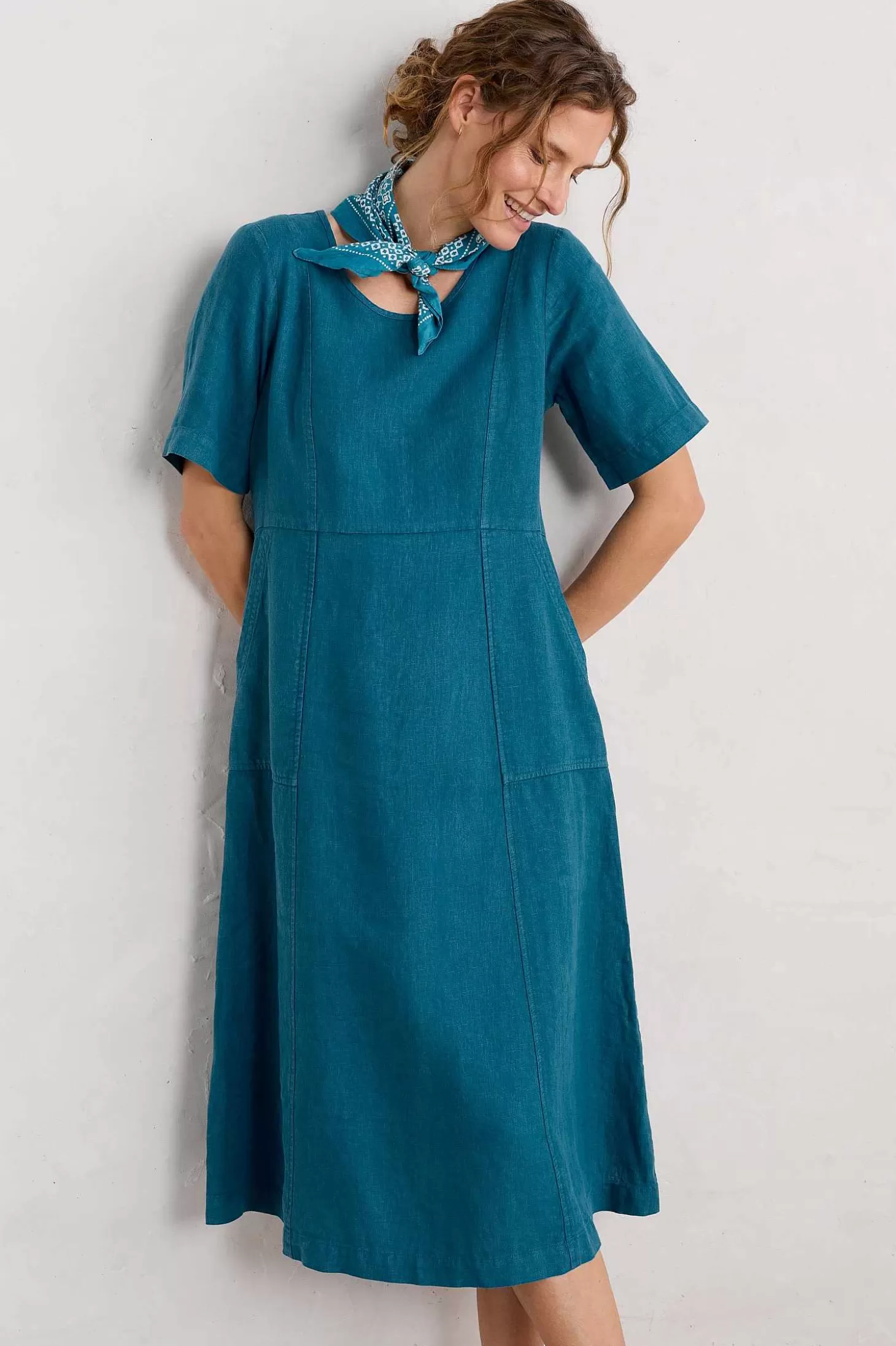 Women Seasalt Cornwall Grass Wave Linen Midi Dress