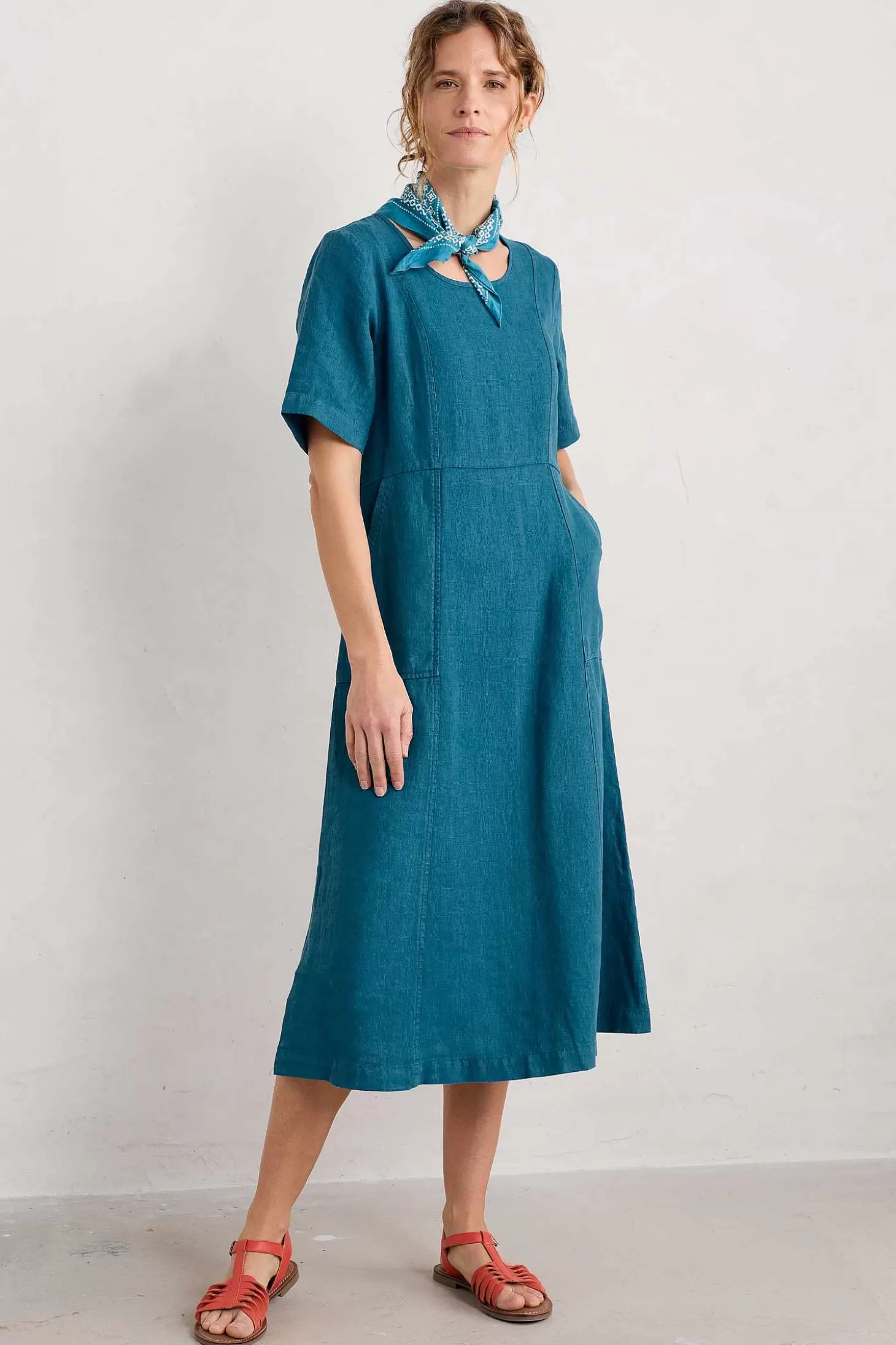 Women Seasalt Cornwall Grass Wave Linen Midi Dress