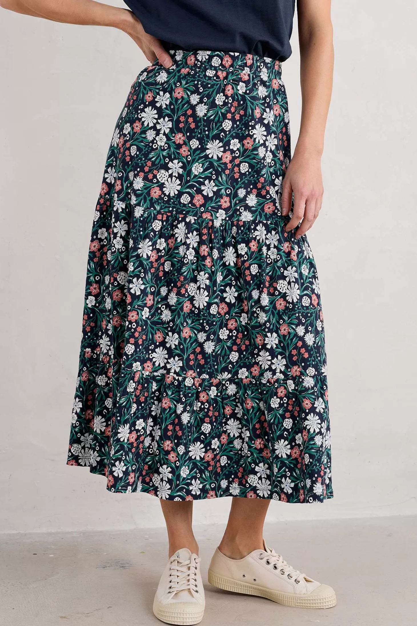 Women Seasalt Cornwall Line Strokes Tiered Midi Skirt