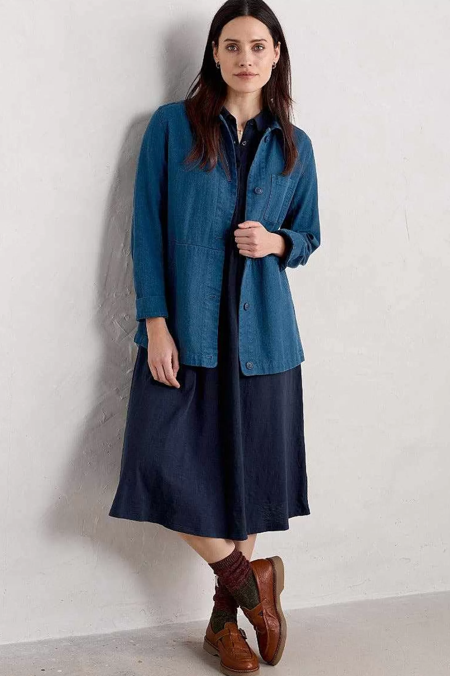 Women Seasalt Cornwall Mainland Jersey Midi Shirt Dress (Gots)