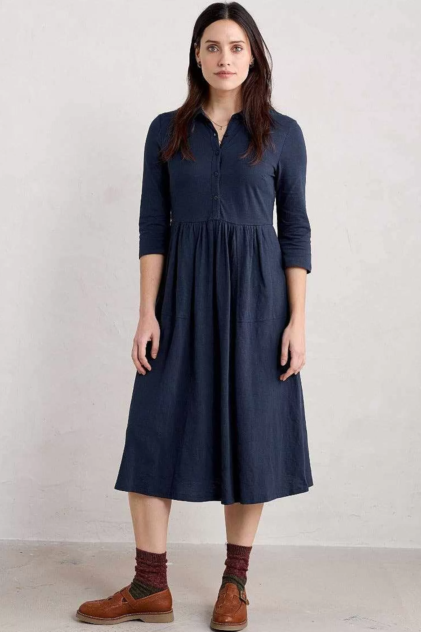 Women Seasalt Cornwall Mainland Jersey Midi Shirt Dress (Gots)