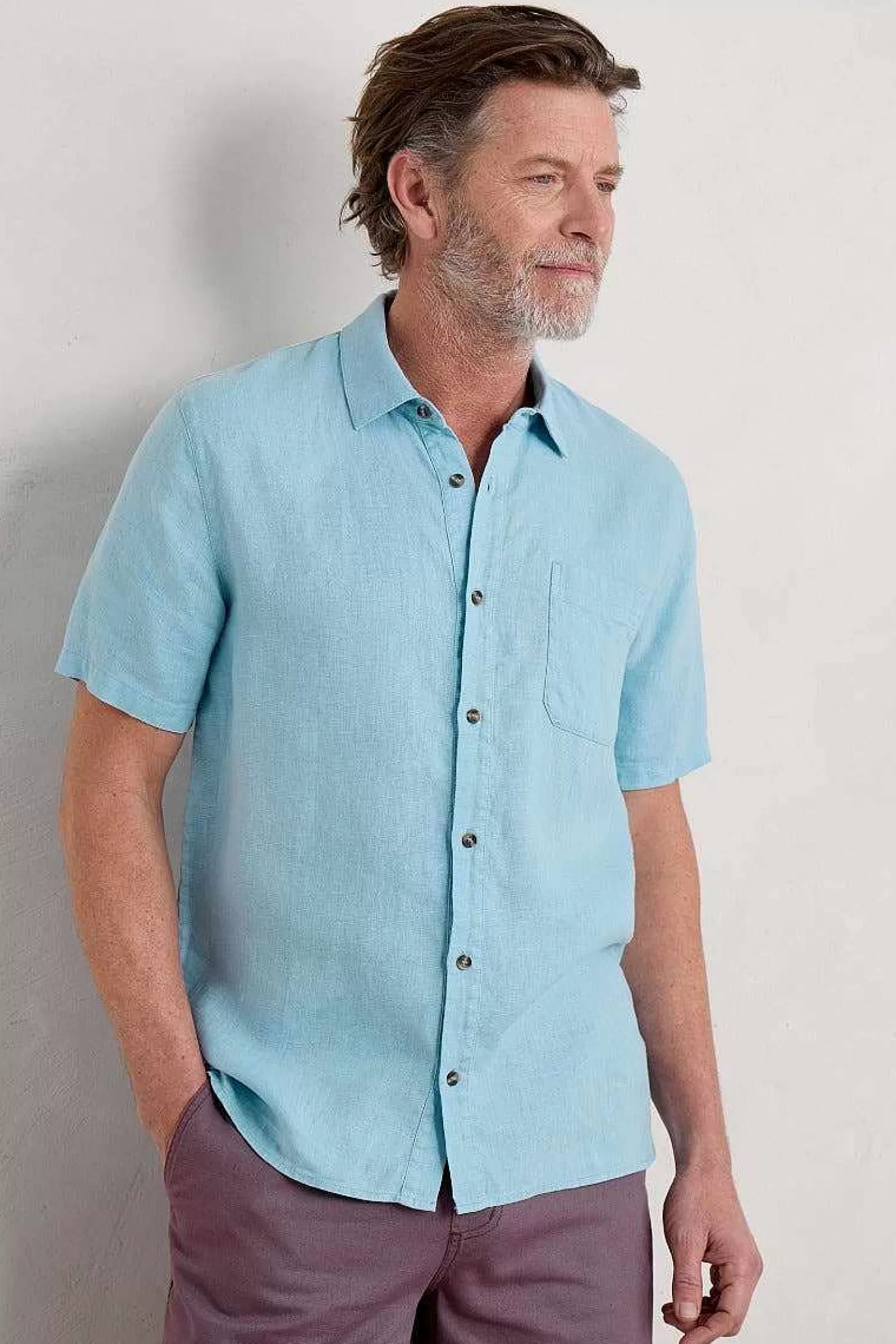 Men Seasalt Cornwall Men's Carne Short Sleeve Linen Shirt