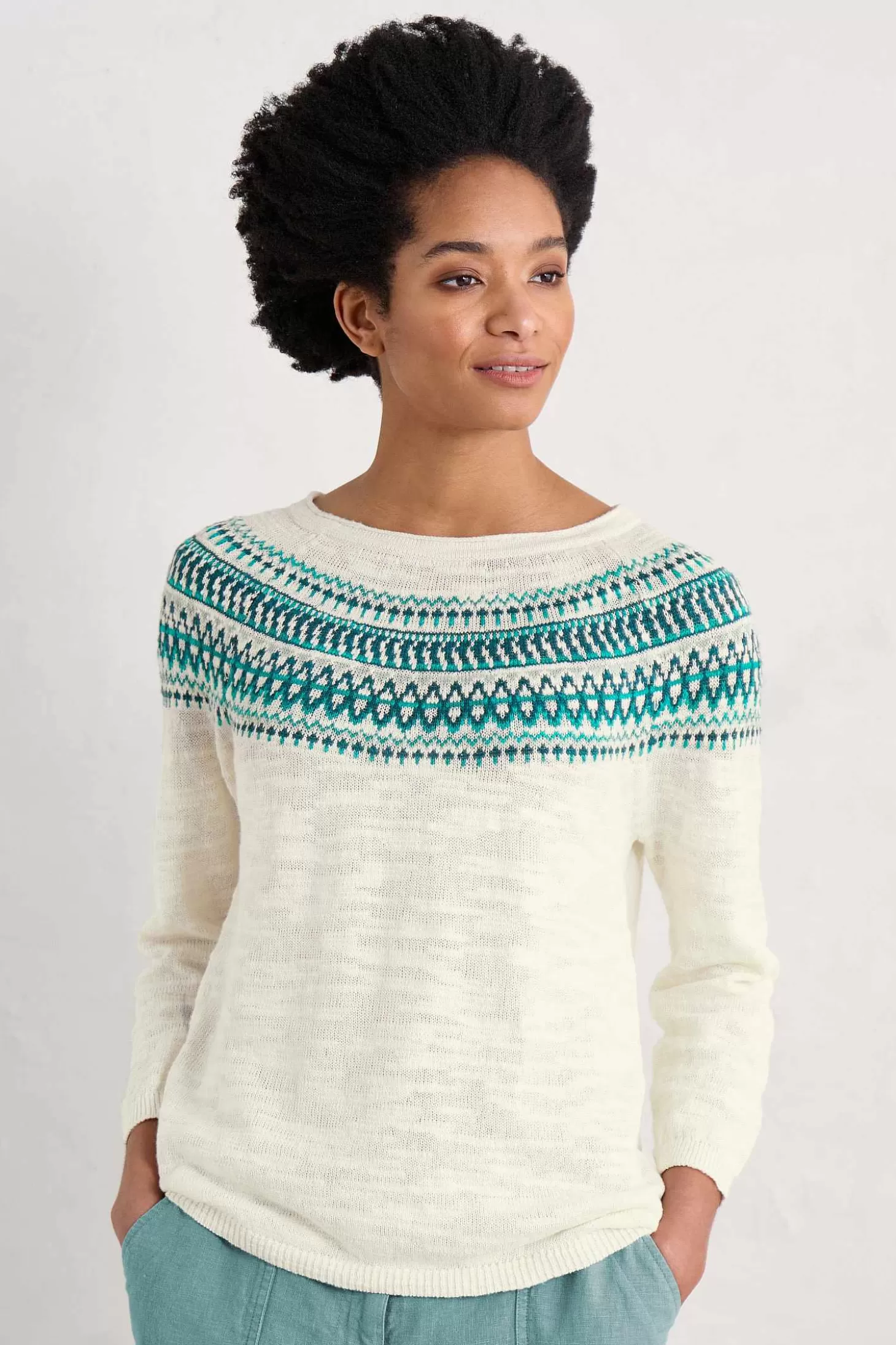 Women Seasalt Cornwall Penvoose Three Quarter Sleeve Fair Isle Jumper