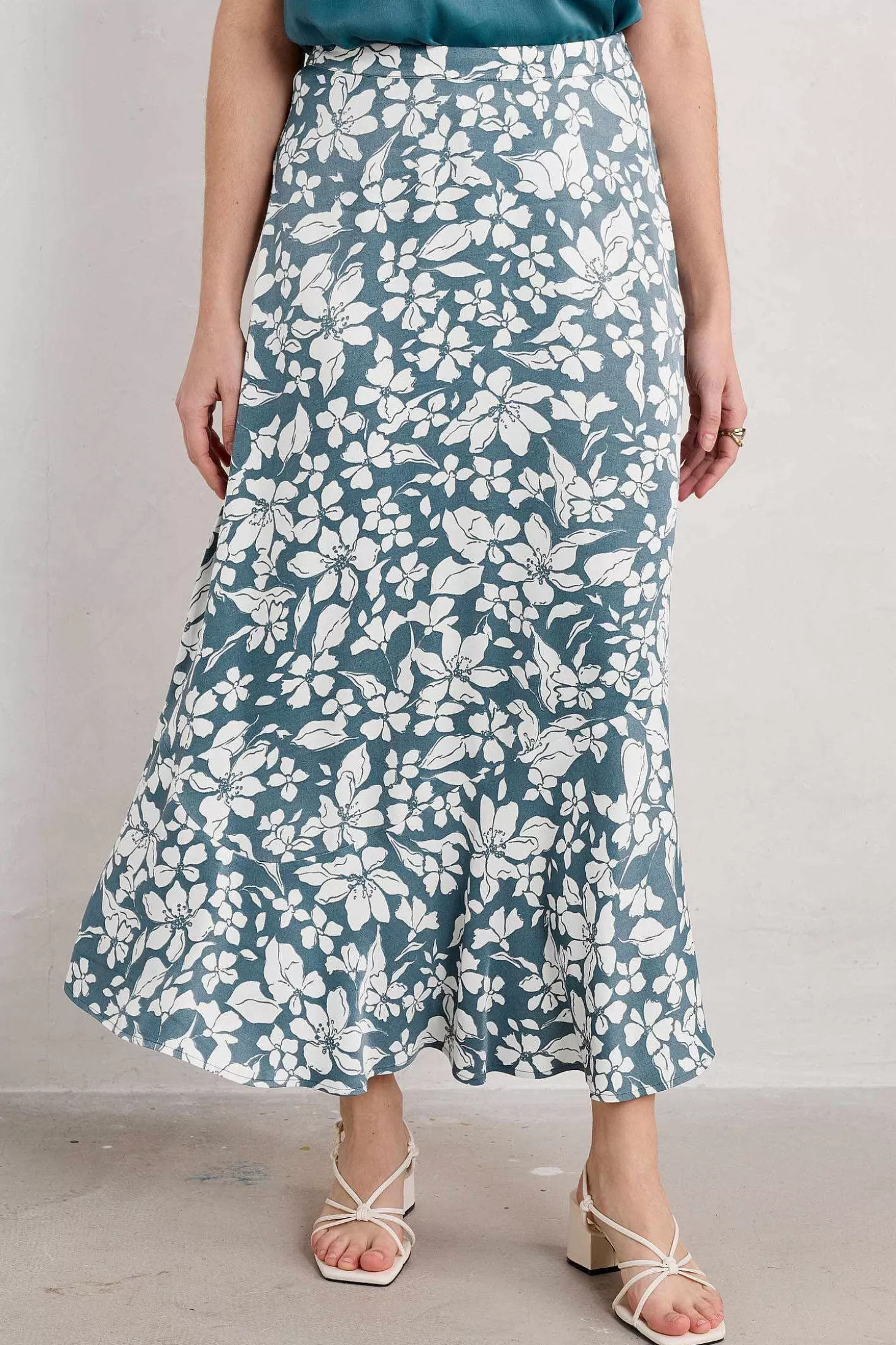 Women Seasalt Cornwall Temple Printed Satin Midi Skirt