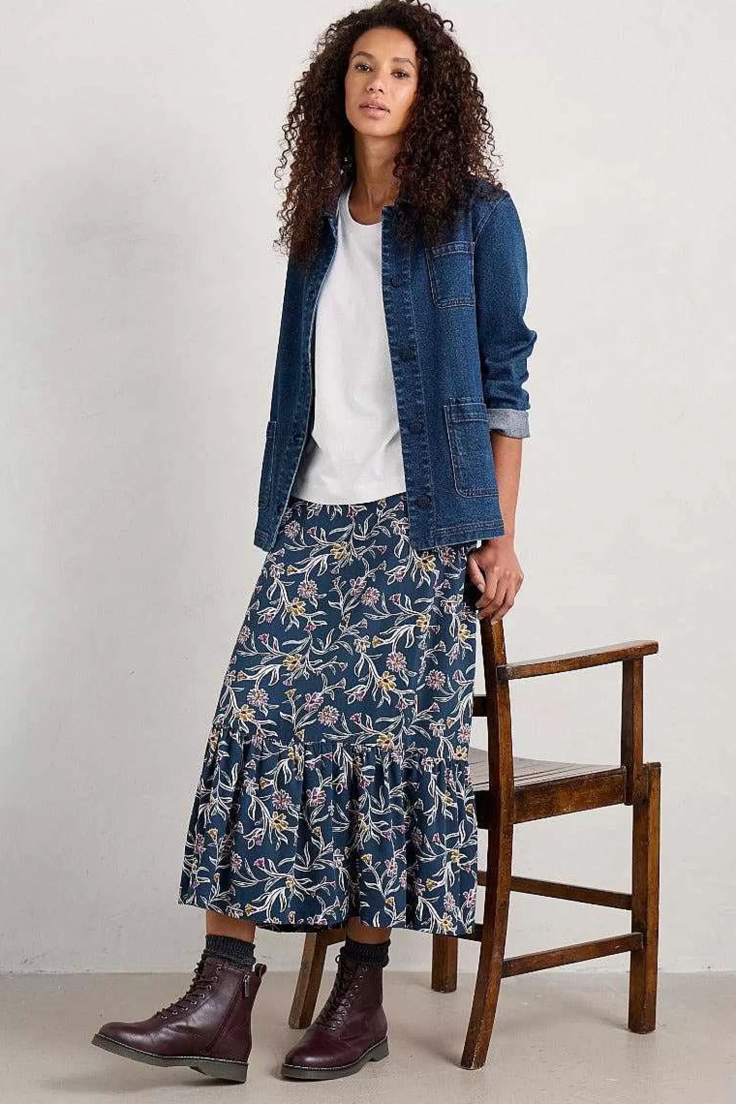 Women Seasalt Cornwall Wildflower Field Tiered Midi Skirt