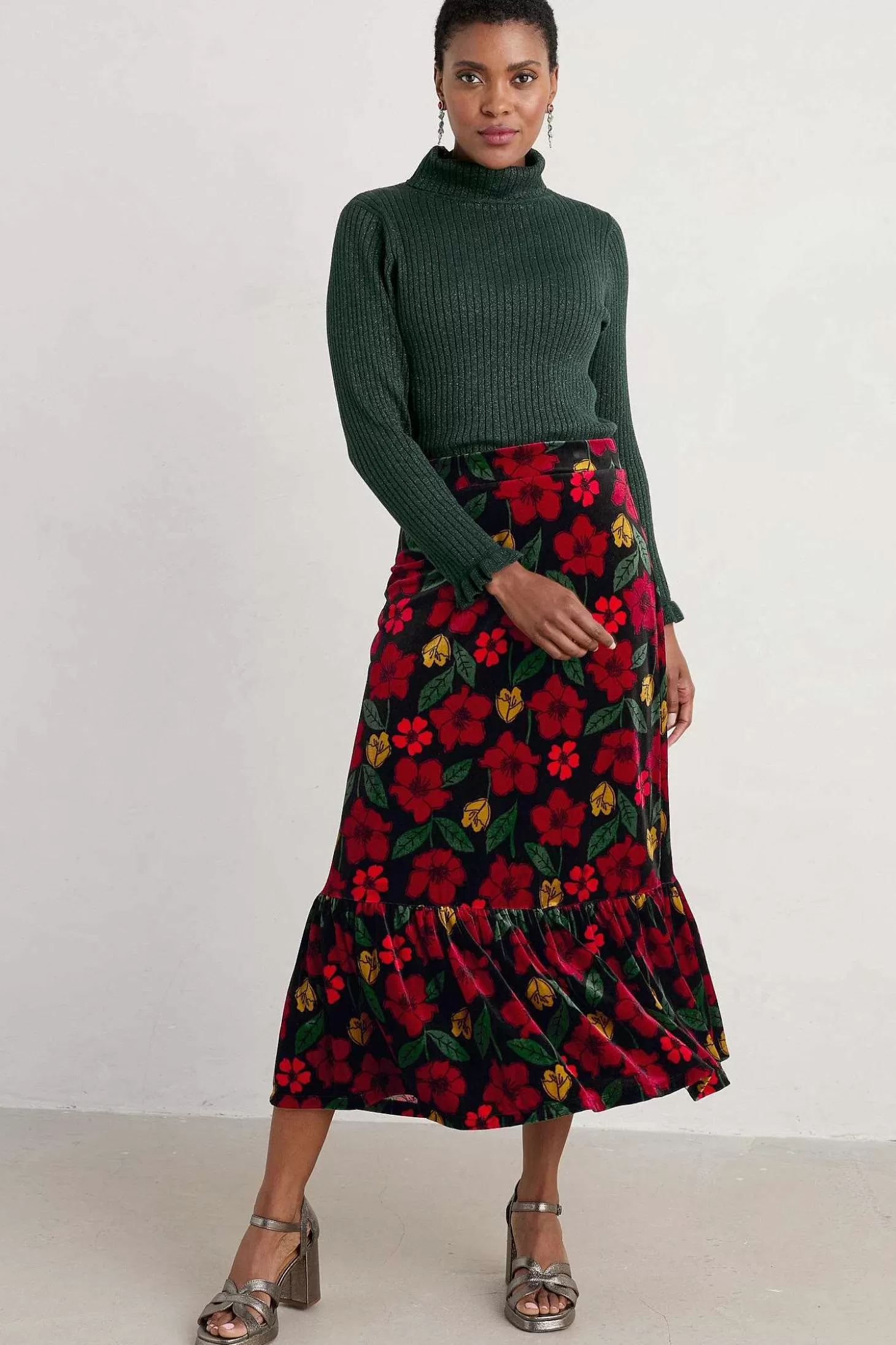 Women Seasalt Cornwall Wildflower Tiered Velvet Maxi Skirt