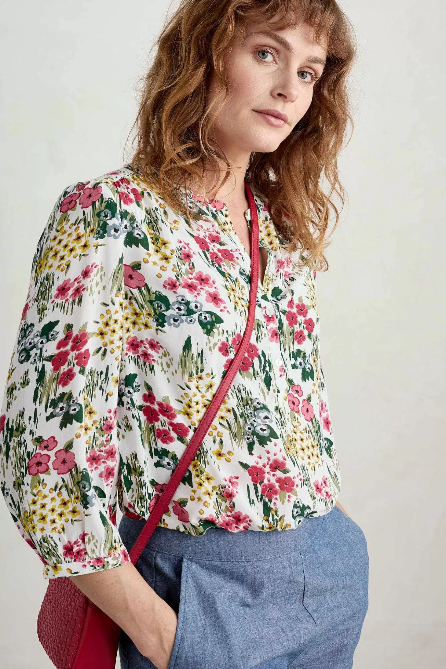 Women Seasalt Cornwall Willow Path 3/4 Sleeve Printed Shirt