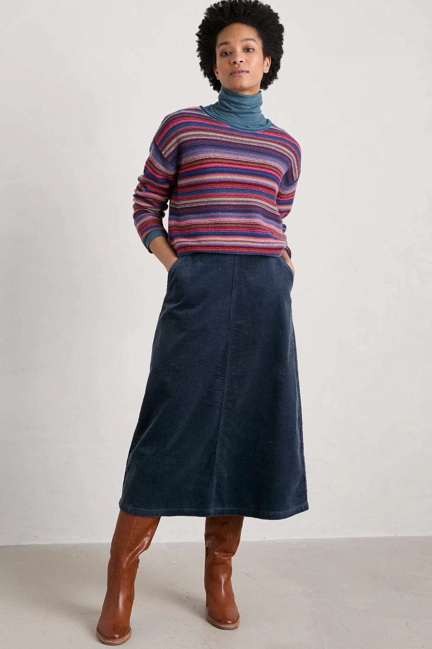 Women Seasalt Cornwall Window Wren Cord Midi Skirt